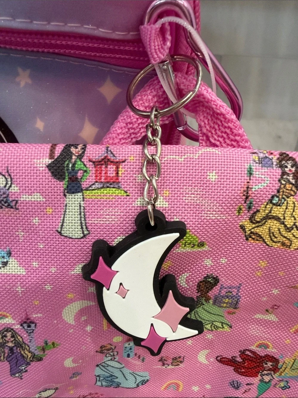 Disney Pink Princess Backpack Water Bottle Keychain and Lunch Bag